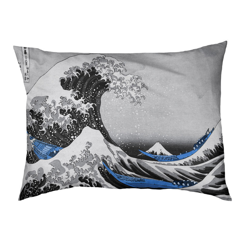 Coussin Burkart la grande vague, L 19,5 po x l 29,5 po, Gris/Bleu/Noir