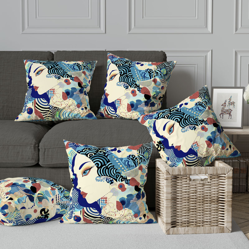 Coussin Modern Magic, H 26 po x l 26 po, Bleu/crème