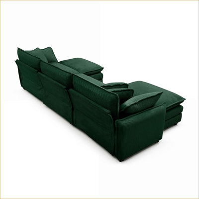 Sectional Sofas | Oversized U-Shaped Modular 3-Seater with 2 Convertible Ottomans, for Living Room Home Cinema | Green | Corduroy