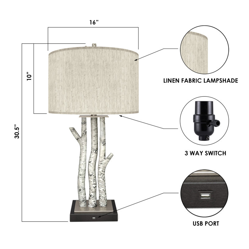 Birchwood Trio - 29.5" Table Lamp with USB - Set of 2 - White Wash Finish