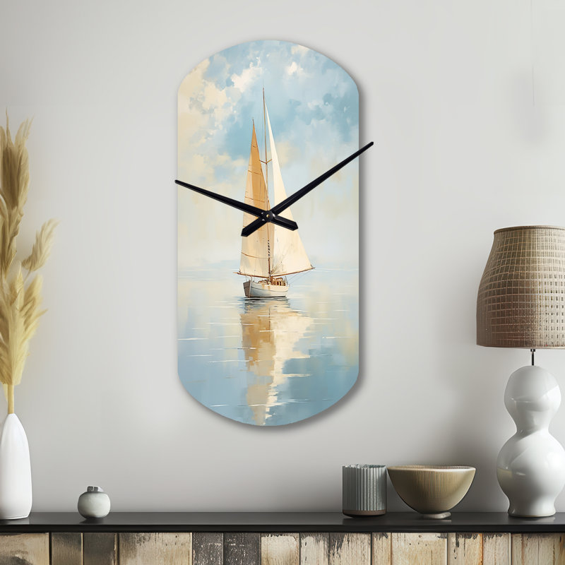 Voilier «Whispering Breezes I» - Horloge murale cylindrique moderne en métal, sans horloge murale, Petit
