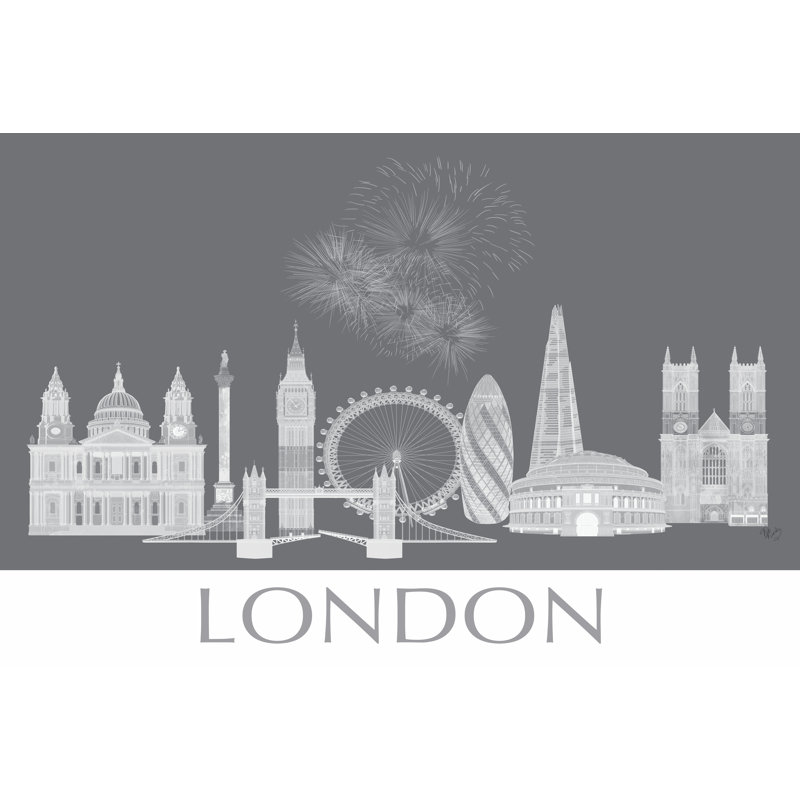 London Skyline Monochrome by Fab Funky - Wrapped Canvas Print, 30cm H x 46cm W