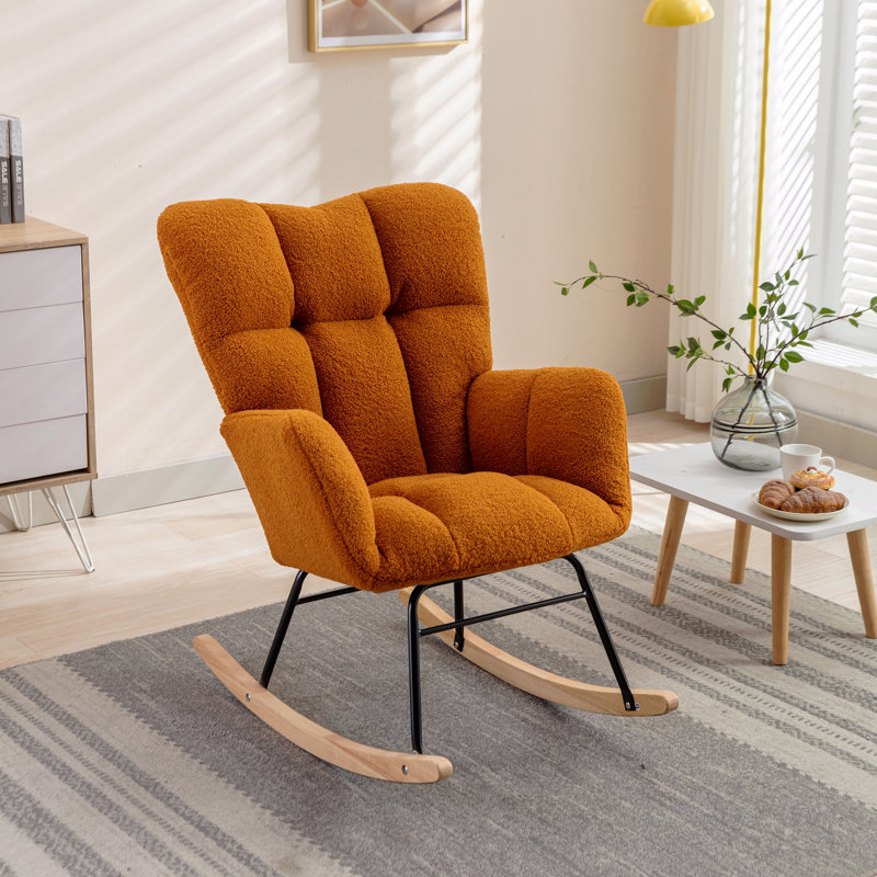 Fauteuil oscillant confortable en peluche pour chambre de bébé et de salon, caramel