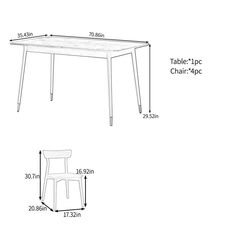 Solid wood table set, 29.52"H x 70.86"L x 35.43"W
