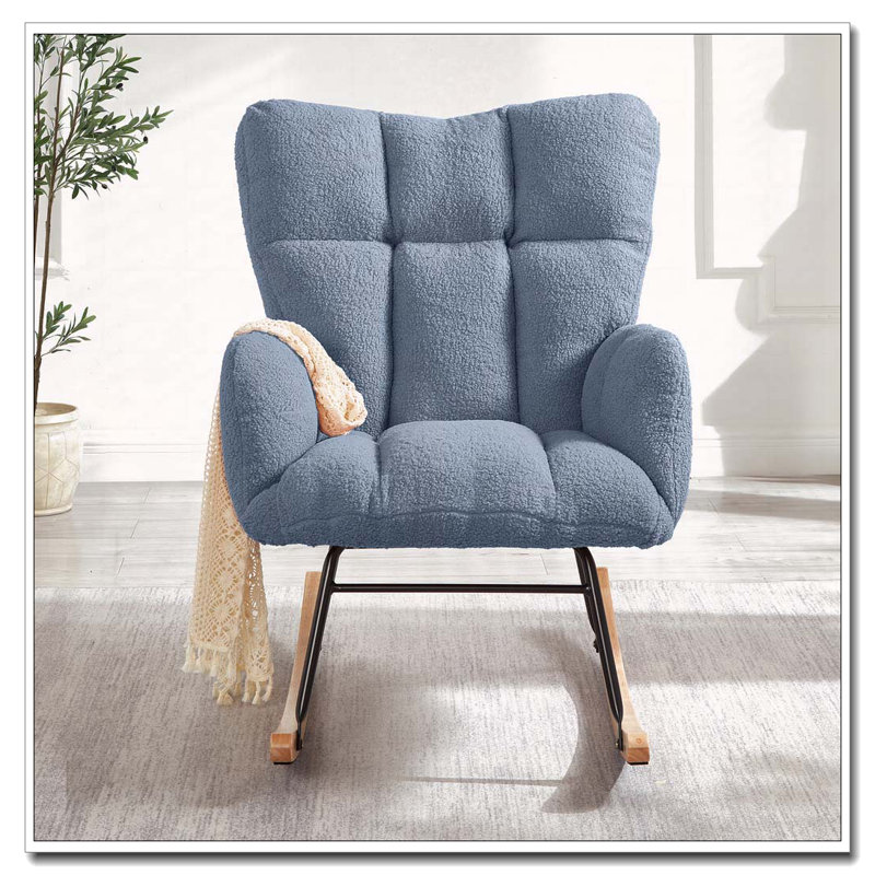 Chaise berçante en tissu Teddy, Bleu clair