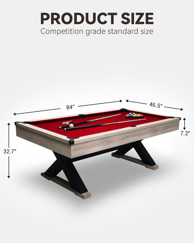 Ensemble de table de billard classique de 7 pi avec accessoires, panneau de fibres à densité moyenne durable et base en X pour le sous-sol, la salle de jeux ou le divertissement familial