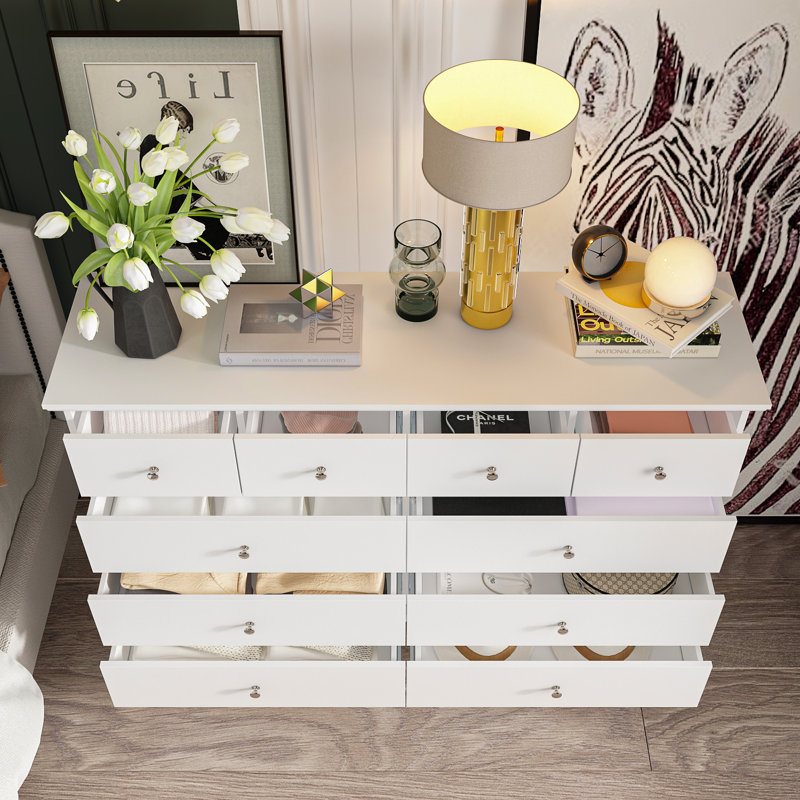 Arthuree 55.1'' W 10 - Drawer Dresser, White/Silver