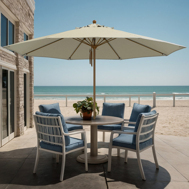 Parasol en bois de teck 11 pi, Beige