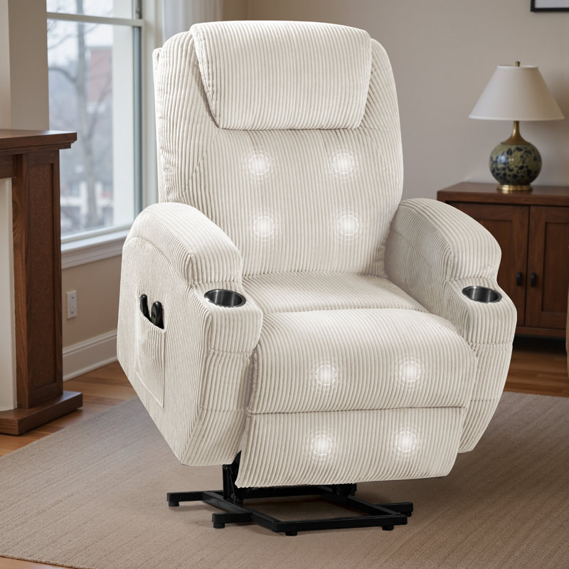 Electric Power Lift Recliner Chair for Reclining Sofa for Living Room with Massage, Side Pockets and Cup Holders (Corduroy)