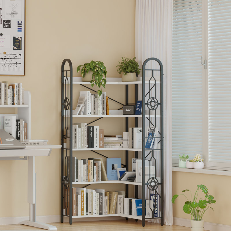 5 Tier Corner Bookshelf, Modern Corner Bookcase, Large Open Shelf Bookcase,Display, Shelving, Tall Bookshelves Storage Display Rack For Bedroom, Living Room And Home Office, White