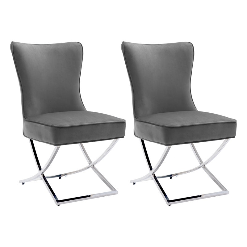 Chaise parsons rembourrée en velours capitonné Chary, Gris foncé