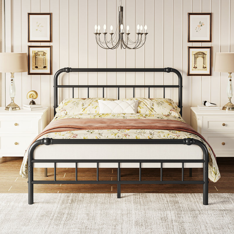 Marple 40 Inch Bed Frame With Headboard And Footboard, No Box Spring Needed Heavy Duty Metal Platform, Premium Steel Slat Mattress Foundation With Storage, Noise Free Iron-Art Bed Frame
