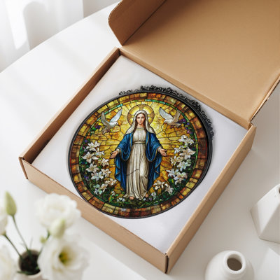 Virgin Mary Stained Glass Window Panel，7.8H