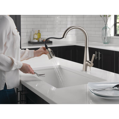Lenta Brushed Nickel Kitchen Faucet with Pull Down Sprayer, Modern Single Hole Kitchen Sink Faucet, Single Handle, SpotShield Stainless