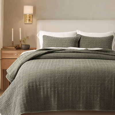 Ensemble de courtepointe 100% coton gaufré Stonewashed