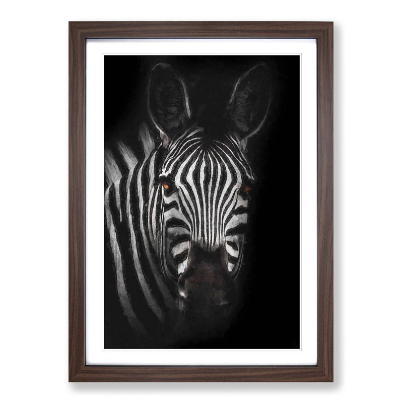 Zebra in the Shadows in Abstract - Picture Frame Graphic Art Print, 48cm H x 36cm W x 2cm D, Walnut Framed