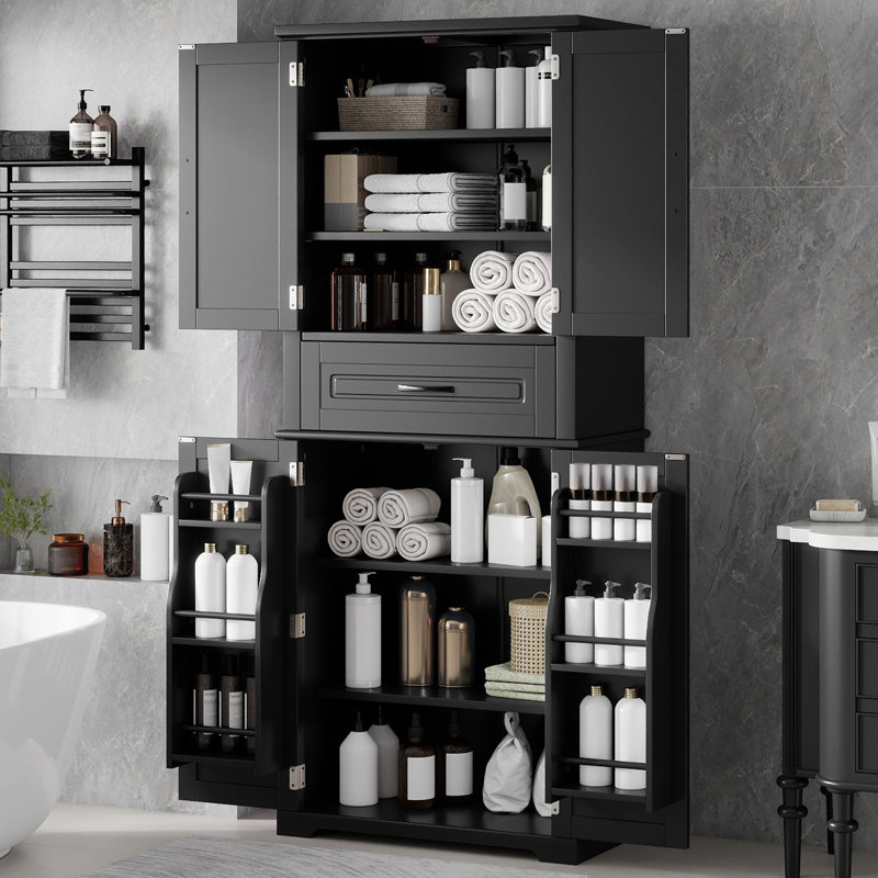 [Vidéo] Armoire de rangement multifonctionnelle noire avec tiroir coulissant et tablette réglable, Noir