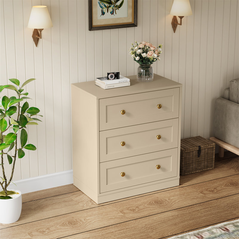 Yokota Wood 3 Drawer Dresser, Cream