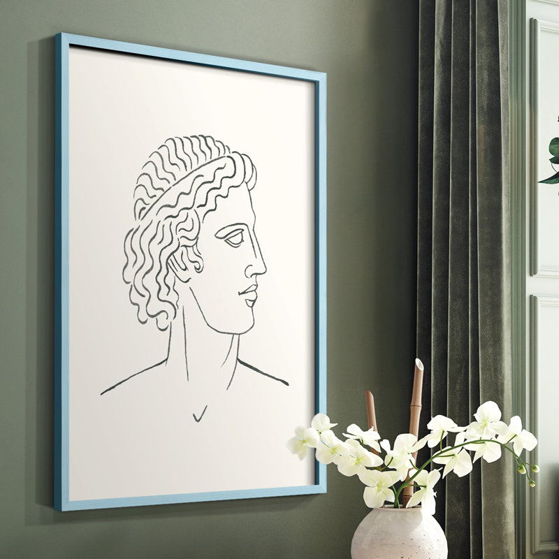 «Greek Busts I», reproduction encadrée - bois massif, Bleu, H 10 po x l 8 po