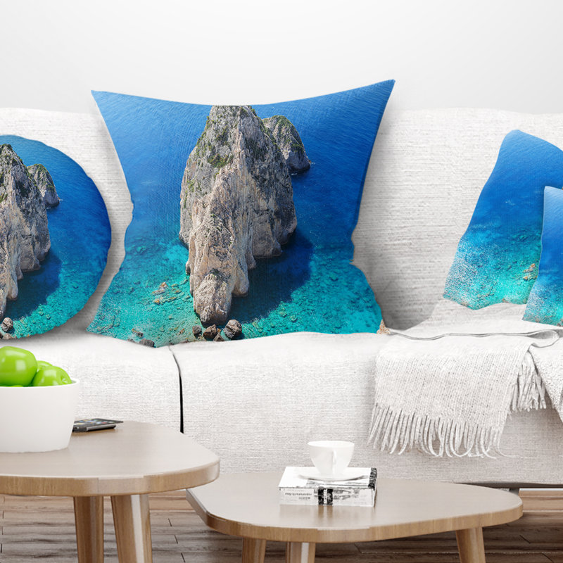 Coussin de belle côte rocky shore shore zakynthos, 18 po x 18 po, Coussin décoratif