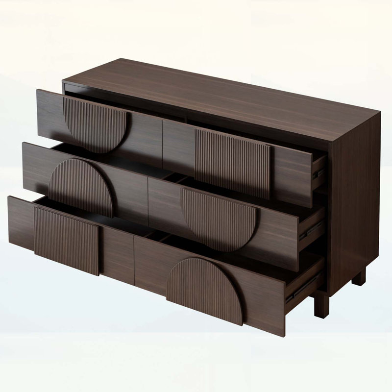 Modern Fluted Wood Design Storage Cabinet with Wood Legs, Dark Brown