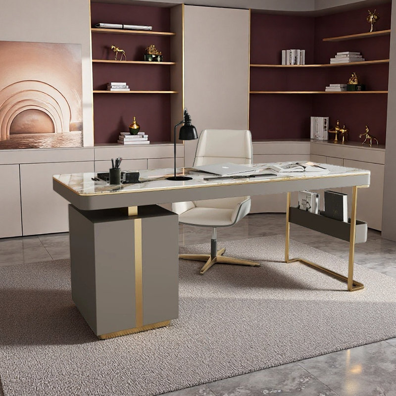 Bureau en pierre frittée durable, H 29,53 po x l 78,74 po x P 27,56 po