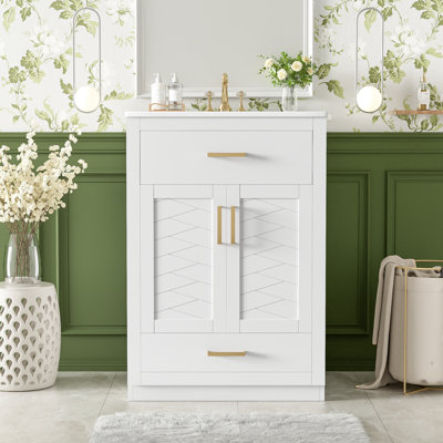 24"W Freestanding Single Vanity with Ceramic Sink Top and Drawers