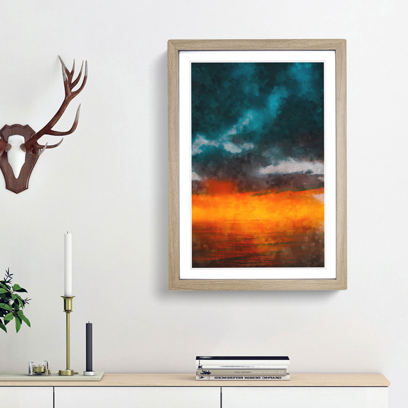 Sunset over Catalina Island - Picture Frame Graphic Art Print, Oak Framed, 45cm H x 33cm W x 2cm D