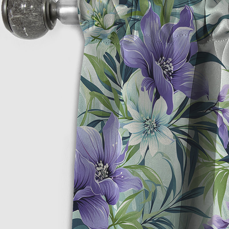 Rideau occultant floral vert et mauve à motif de sérénades tropicales II - 1 panneau, L 52 po x L 84 po