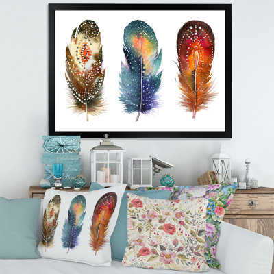 Ensemble de plumes colorées Boho - Impression sur toile encadrée