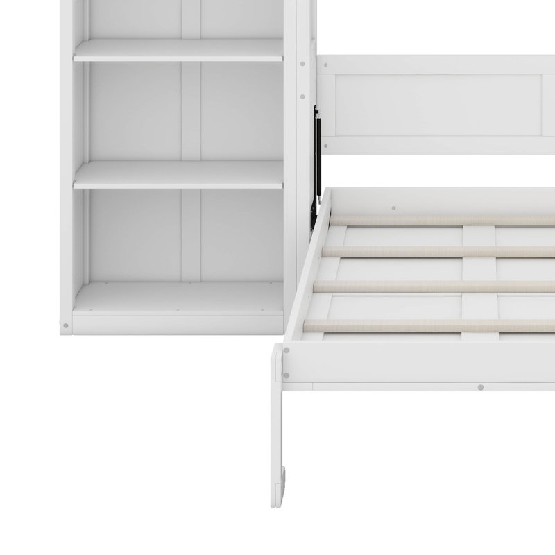 Grand lit escamotable avec tablettes, Blanc