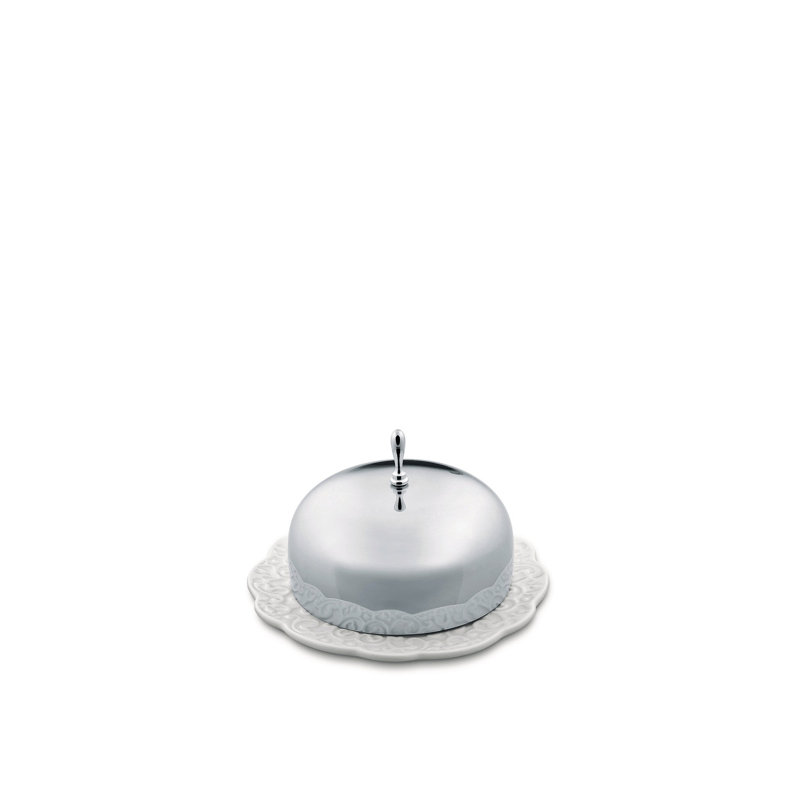 White Polished Porcelain Round Butter Dish with Lid