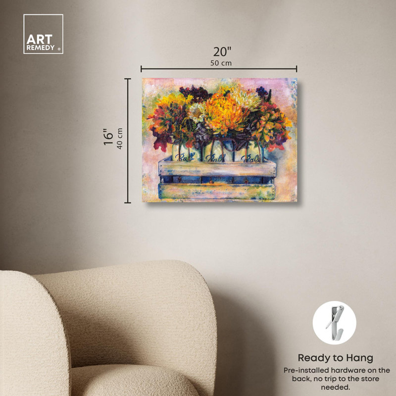 Art floral rétro Mason, Toile tendue, H 16 po x l 20 po