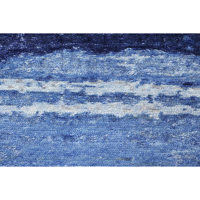 Tapis ivoire / bleu noué à la main de haute qualité, Rectangle 8 pi x 10 pi