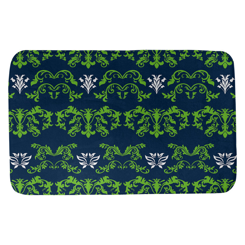 Tapis pour salle de bain Seattle Football Baroque, Vert action / bleu marine collège / blanc, l 17 po x L 24 po