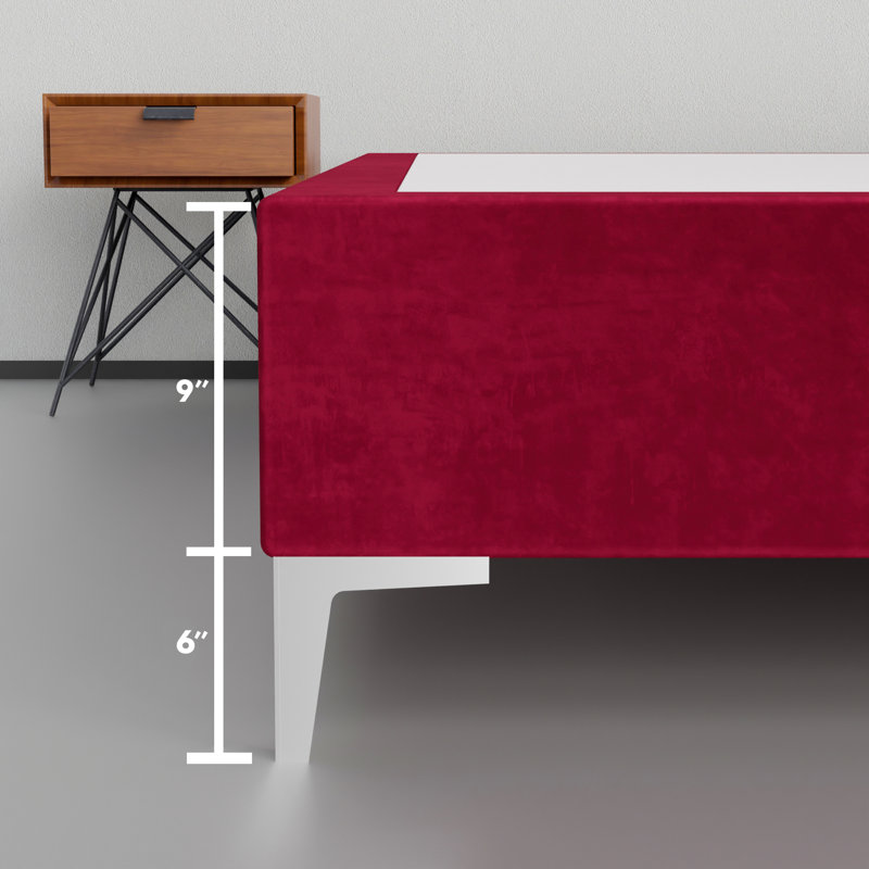 Marcijona 15" Premium Velvet Material Wood Box Spring/Bed Frame, Durable, Stylish, Multi Color, Twin, Burgundy