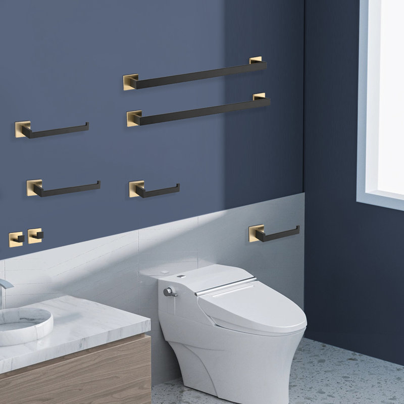 8 -Piece Stainless Steel Bathroom Hardware Set With Mounting Hardware, Gold/Matte Black