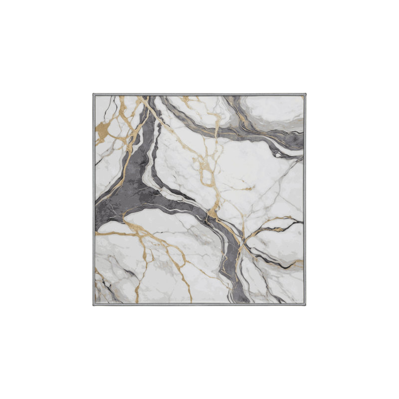 Machine Washable Gray Area Rug, Square 6'