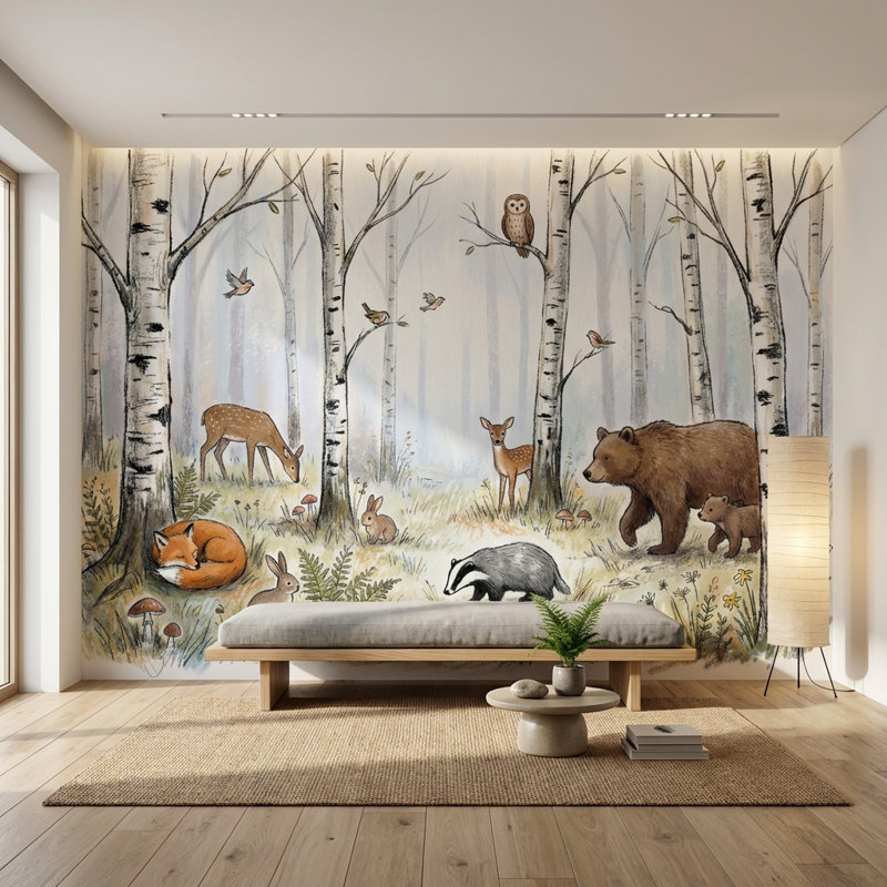 Papier peint forêt fantaisiste, 100 po x 96 po, Peler et coller