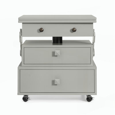 High-Gloss Lacquered Adjustable Height Rolling End Table with Charging Station