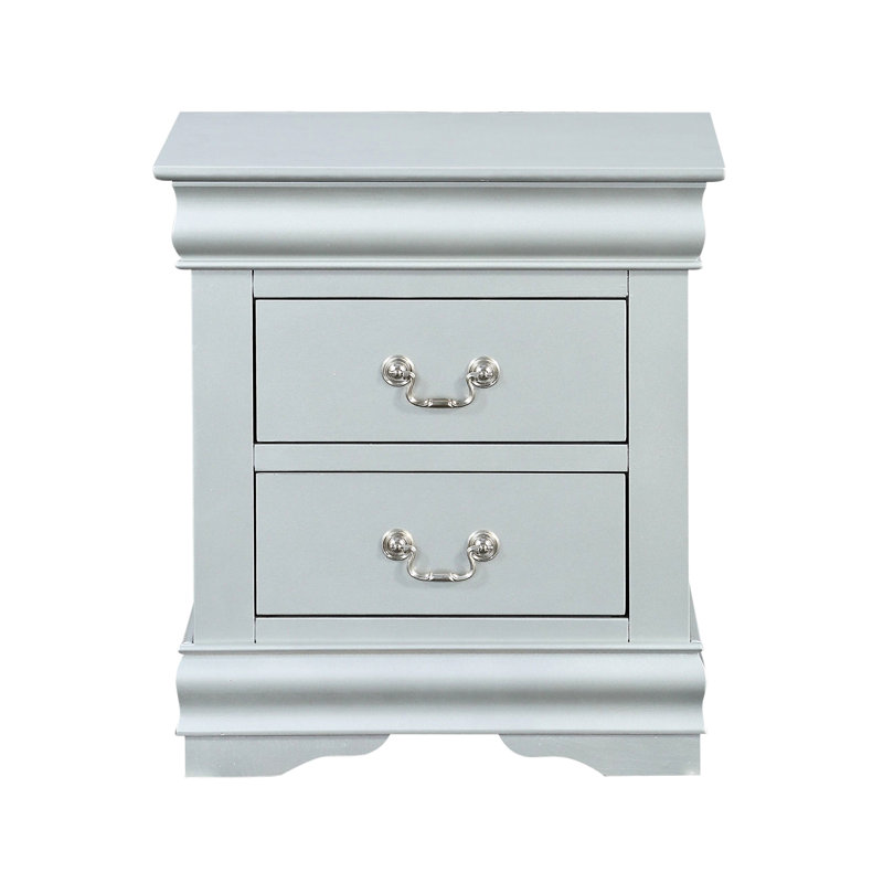 Platinum Finish Iii Bedroom Nightstand - 2 Drawer Storage Option Sleek And Practical Design With Metal Glide Chic Nickel Handle Detail Made From Solid Pine Wood Others 24.58 In. H, 22.08 W, 15.9 D