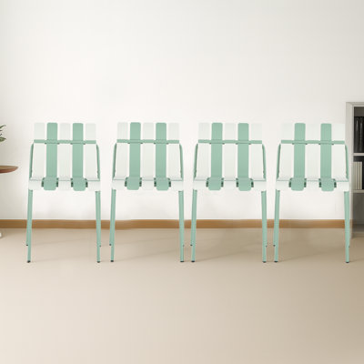 Modern Indoor/Outdoor Stackable dining chairs set of 4 with Curved Slatted Design and Powder-Coated metal Frame by Orren Ellis