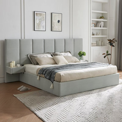 Iokaste Upholstered Lift Storage Bed Frame with Hotel-Style Headboard, Queen Size & King Size Bed Frame, Sprung Slats, Velvet Headboard and Drawers, Gas Lift Hydraulic Support, No Box Spring Needed