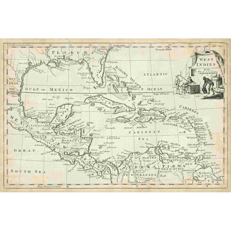 Carte des Antilles, H 12 po x l 18 po