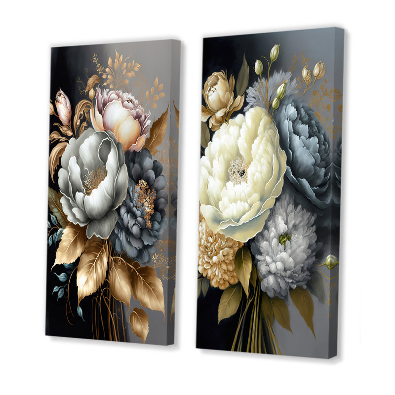 «Blue Blooming Bouquet V», 2 pièces sur toile, H 40 po x l 40 po, Toile tendue