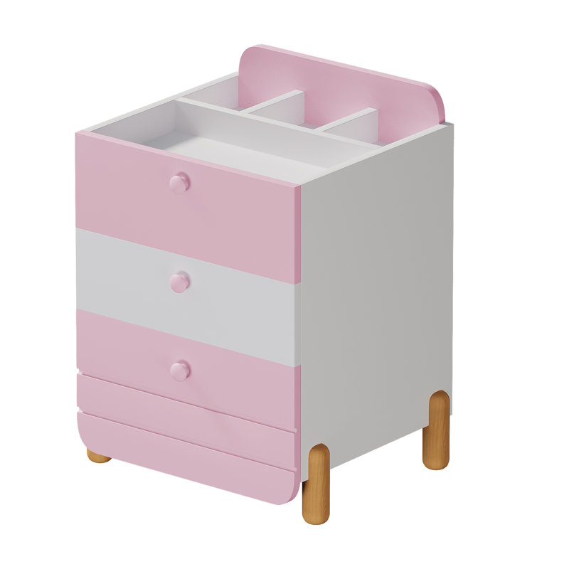 64 cm W Bedside Table, Pink/White