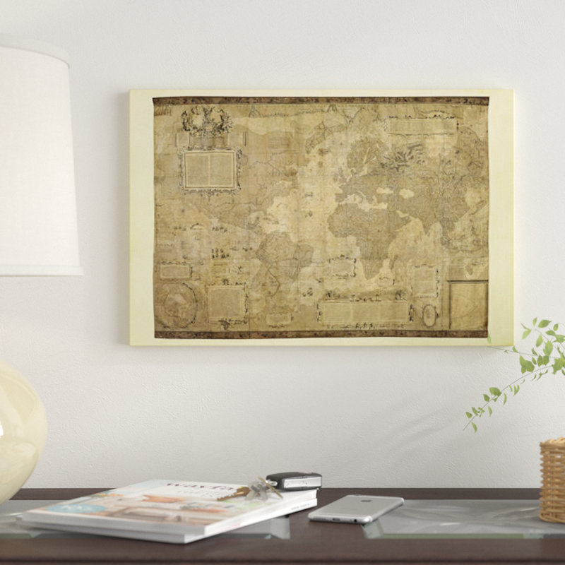 «Or bis Terrae Descriptio» par Gerardus Mercator, impression sur toile, H 18 po x l 26 po x P 1,5 po, Toile avec cadre noir