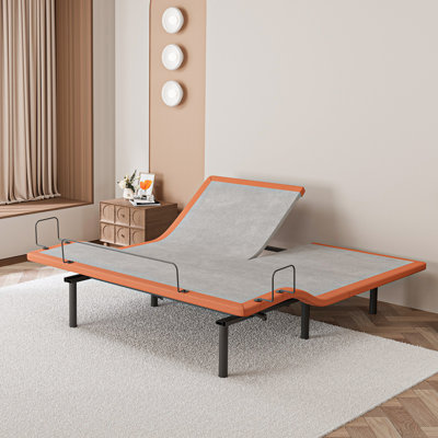 Cadre de lit réglable Hlavacek, gravité inclus, massage, ports USB, veilleuse sous le lit, télécommande sans fil et contrôle des applications, orange coucher de soleil E3000