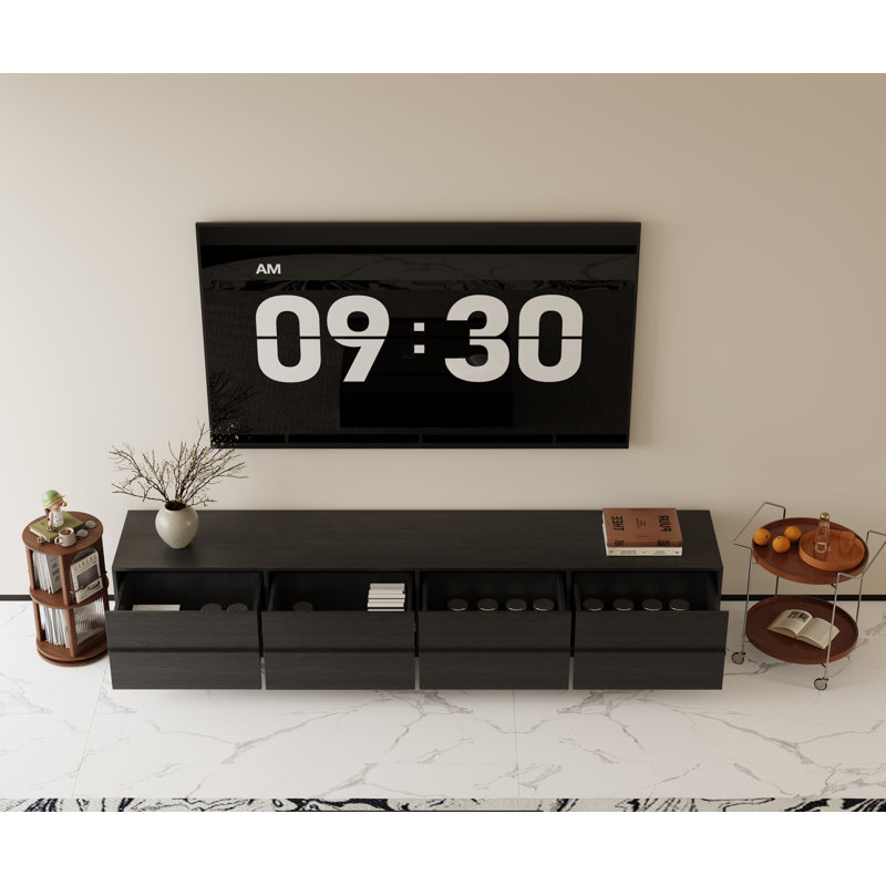 Mid-Century Modern 78.7“W TV Stand with 4 drawers, Black