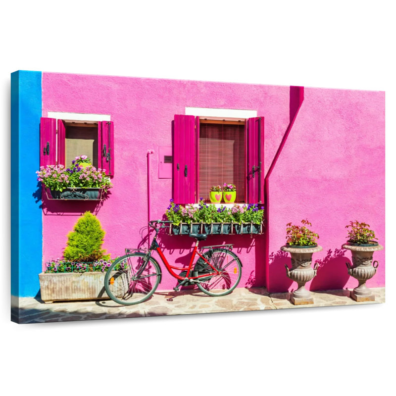 Lilie Pink House Bicycle, 16" H x 24" W